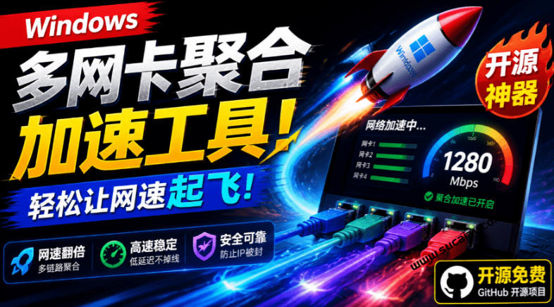 Github开源黑科技!多网卡网速聚合加速工具,一键让你的电脑网速起飞,这感觉也太爽了HypoMux-旺仔资源库