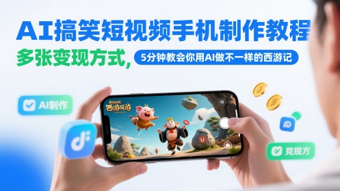 AI搞笑短视频手机制作教程，多张变现方式，5分钟教会你用AI做不一样的西游记-旺仔资源库