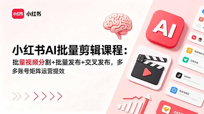 小红书AI批量剪辑课程:批量视频分割+批量发布+交叉发布,多账号矩阵运营提效-旺仔资源库
