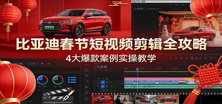 比亚迪春节短视频剪辑全攻略，4大爆款案例实操教学-旺仔资源库