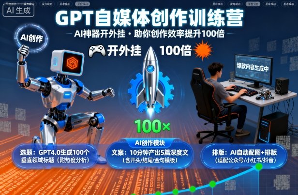 GPT自媒体创作训练营：AI神器开外挂，助你创作效率提升100倍-旺仔资源库