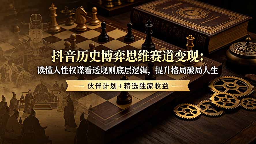 抖音历史博弈思维赛道变现：读懂人性权谋看透规则底层逻辑，提升格局破局人生，伙伴计划+精选独家收益-旺仔资源库