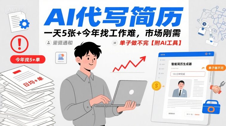 AI代写简历，一天5张+今年找工作难，市场刚需，单子做不完【附AI工具】-旺仔资源库