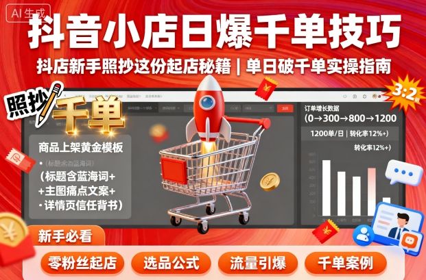 抖音小店日爆千单技巧，抖店新手照抄这份起店秘籍，单日破千单-旺仔资源库