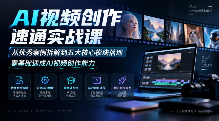 AI视频创作速通实战课|从优秀案例拆解到五大核心模块落地,零基础速成AI视频创作能力-旺仔资源库