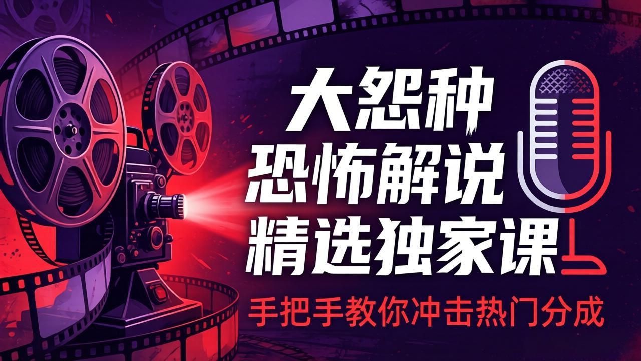 大怨种恐怖解说精选独家课：电影下载+文案配音+片头封面，手把手教你冲击热门分成-旺仔资源库