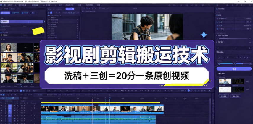 影视剧剪辑搬运技术,洗稿+三创=20分一条原创视频-旺仔资源库