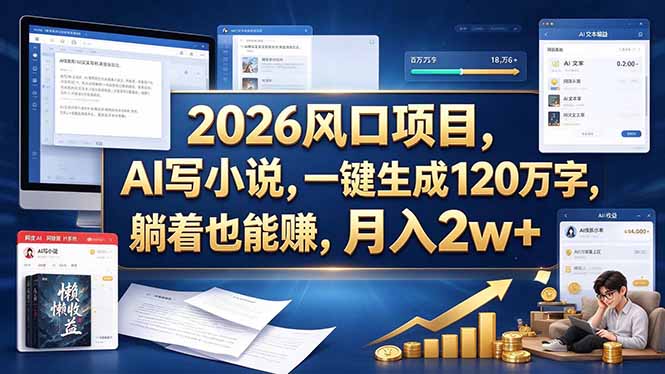 2026 风口项目，AI 写小说，一键生成 120 万字，躺着也能赚，月入 2w +-旺仔资源库