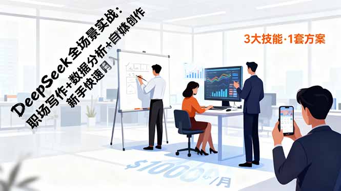 DeepSeek全场景实战:职场写作+数据分析+自媒体创作,新手快速月入过万-旺仔资源库