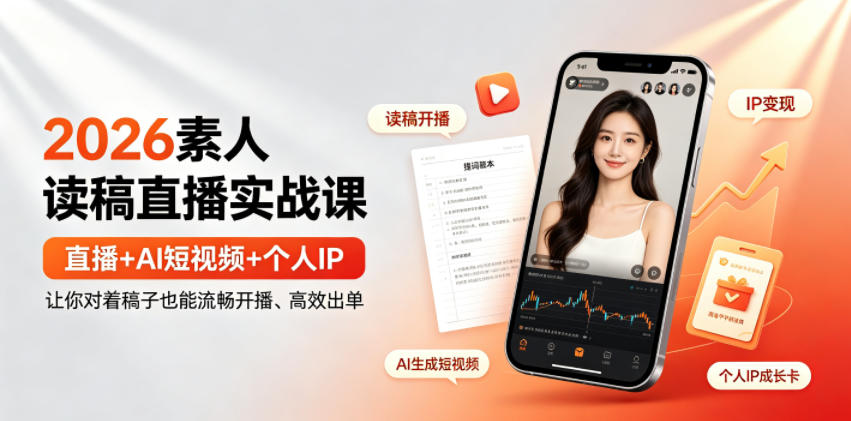 2026素人读稿直播实战课｜直播+AI短视频+个人IP，让你对着稿子也能流畅开播、高效出单-旺仔资源库