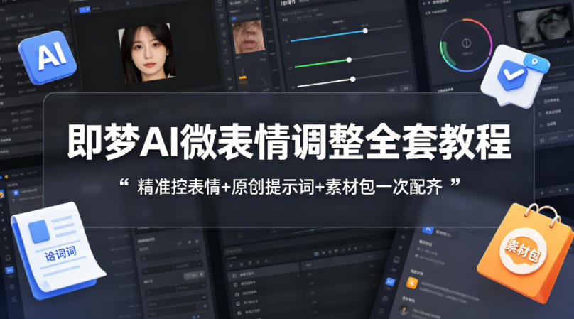 即梦AI微表情调整全套教程，精准控表情+原创提示词+素材包一次配齐-旺仔资源库