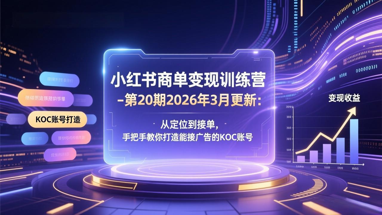 小红书商单变现训练营-第20期26年3月更新：从定位到接单，手把手教你打造能接广告的KOC账号-旺仔资源库