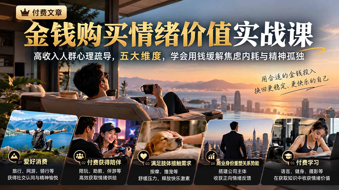 付费文章：金钱购买情绪价值实战课｜高收入人群心理疏导，五大维度，学会用钱缓解焦虑内耗与精神孤独-旺仔资源库