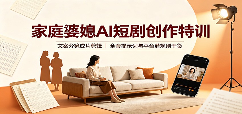 家庭婆媳AI短剧创作特训：文案分镜成片剪辑，全套提示词与平台潜规则干货-旺仔资源库