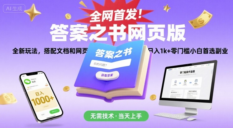 全网首发！答案之书网页版，全新玩法，搭配文档和网页，日入1k+零门槛小白首选副业【揭秘】-旺仔资源库