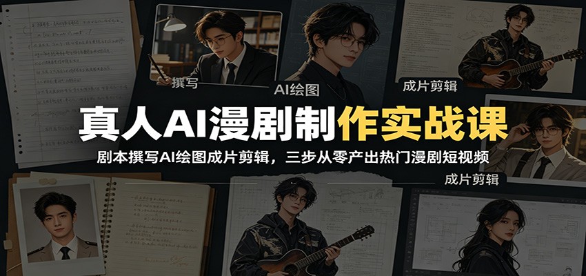 真人AI漫剧制作实战课:剧本撰写AI绘图成片剪辑,三步从零产出热门漫剧短视频-旺仔资源库