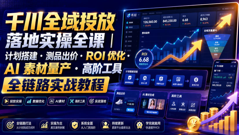千川全域投放落地实操全课|计划搭建・测品出价・ROI优化・AI素材量产・高阶工具全链路实战教程-旺仔资源库