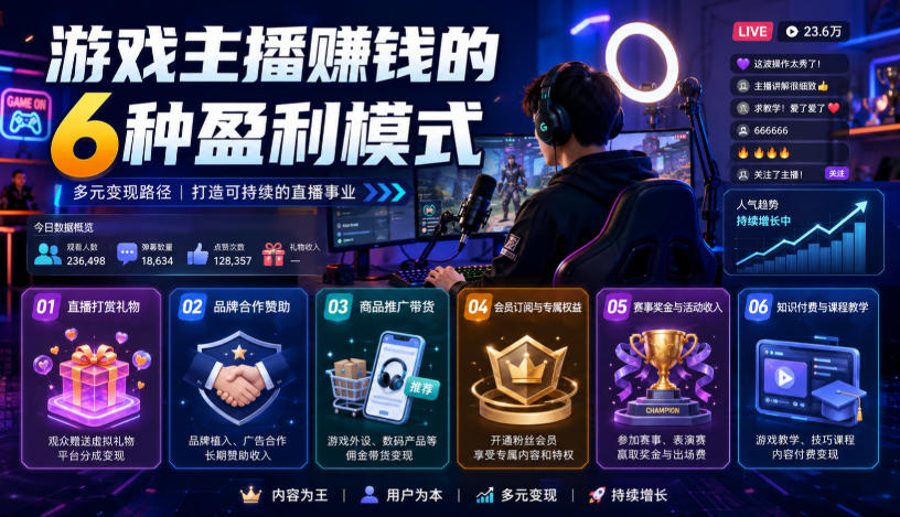 付费文章:游戏主播賺钱的6种盈利模式-旺仔资源库