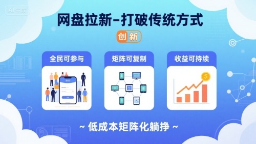 网盘拉新-打破传统方式，低成本矩阵化躺挣，全民可参与、矩阵可复制、收益可持续【揭秘】-旺仔资源库