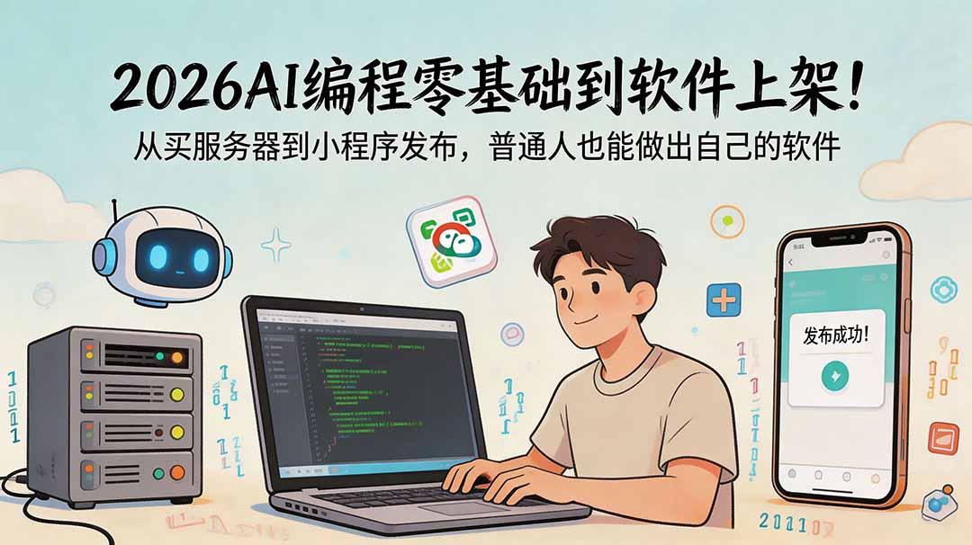 2026AI编程零基础到软件上架!从买服务器到小程序发布,普通人也能做出自己的软件-旺仔资源库