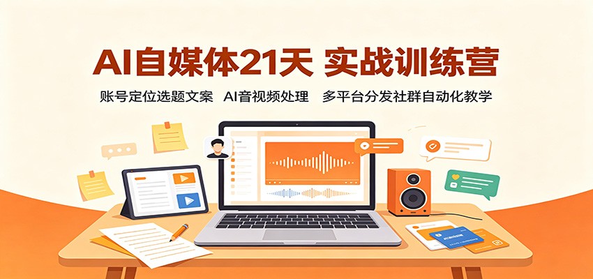 AI自媒体21天实战训练营:账号定位选题文案,AI音视频处理,多平台分发社群自动化教学-旺仔资源库