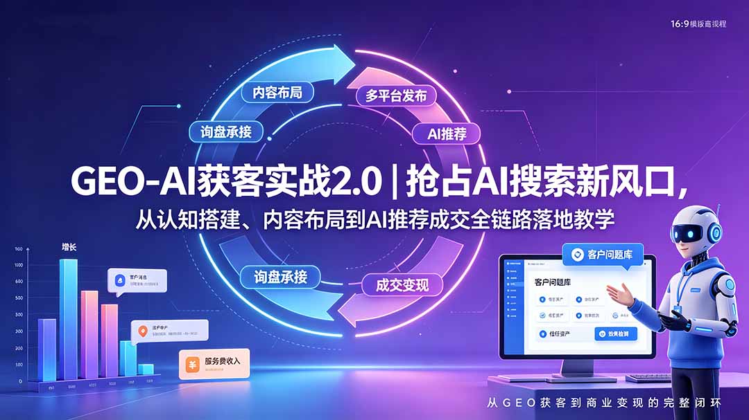 GEO-AI获客实战｜抢占AI搜索新风口，从认知搭建、内容布局到AI推荐成交全链路落地教学-旺仔资源库