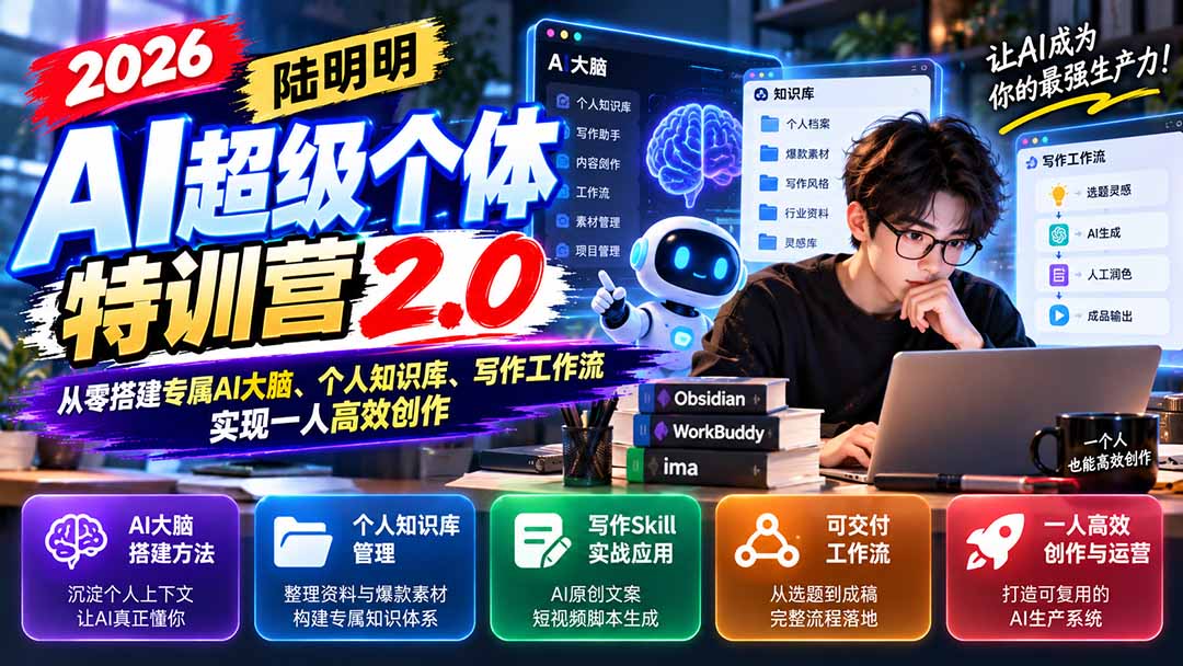 2026AI超级个体特训营2.0：从零搭建专属AI大脑、个人知识库、写作工作流，实现一人高效创作-旺仔资源库