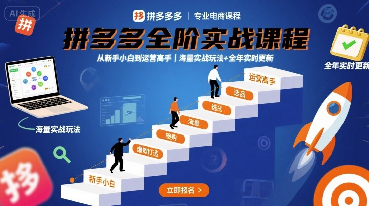 拼多多全阶实战课程,从新手小白到运营高手,海量实战玩法+全年实时更新【2025年10月更新】-旺仔资源库