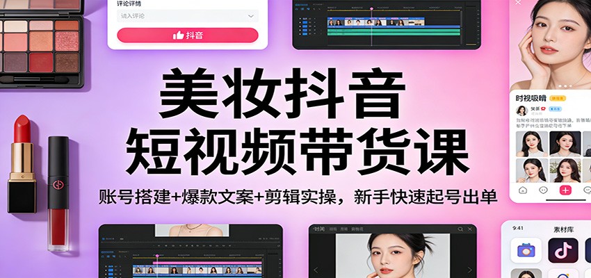 美妆抖音短视频带货课:账号搭建+爆款文案+剪辑实操,新手快速起号出单-旺仔资源库