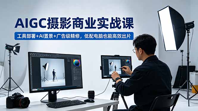 AIGC 摄影商业实战课,工具部署+AI置景+广告级精修,低配电脑也能高效出片-旺仔资源库