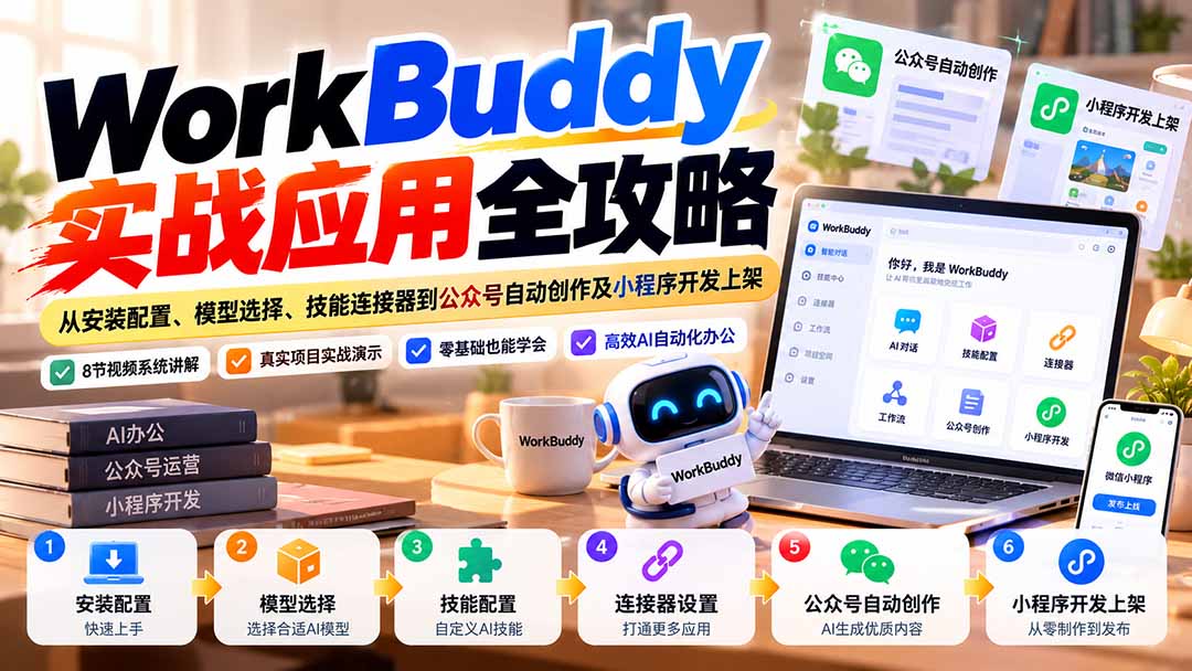 WorkBuddy 实战应用全攻略：从安装配置、模型选择、技能连接器到公众号自动创作及小程序开发上架-旺仔资源库