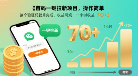 首码一键拉新项目，操作简单，接个验证码就算完成，收益可观， 一小时收益70+【揭秘】-旺仔资源库