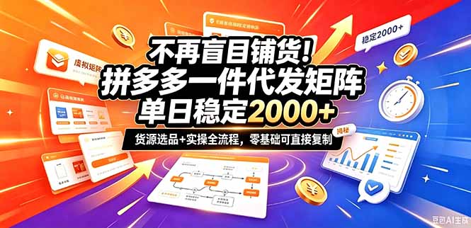 不再盲目铺货！拼多多一件代发矩阵落地攻略，提供优质货源店铺运营全流程，零基础可直接复制-旺仔资源库