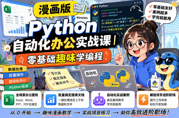 漫画版Python自动化办公实战课|零基础趣味学编程,全场景办公提效、批量搞定报表文档、解放双手进阶职场-旺仔资源库