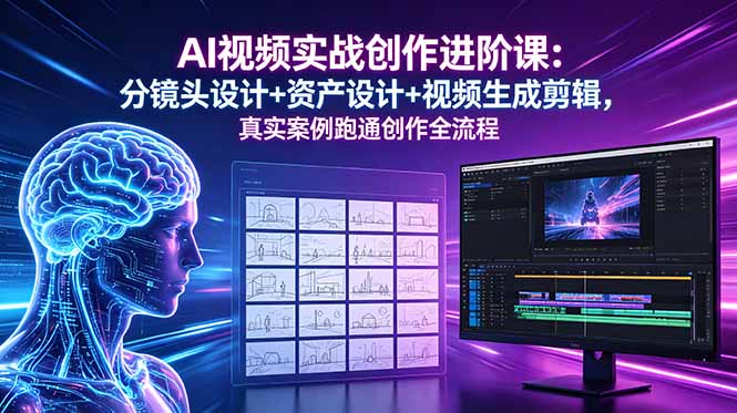 AI视频实战创作进阶课：分镜头设计+资产设计+视频生成剪辑，真实案例跑通创作全流程-旺仔资源库