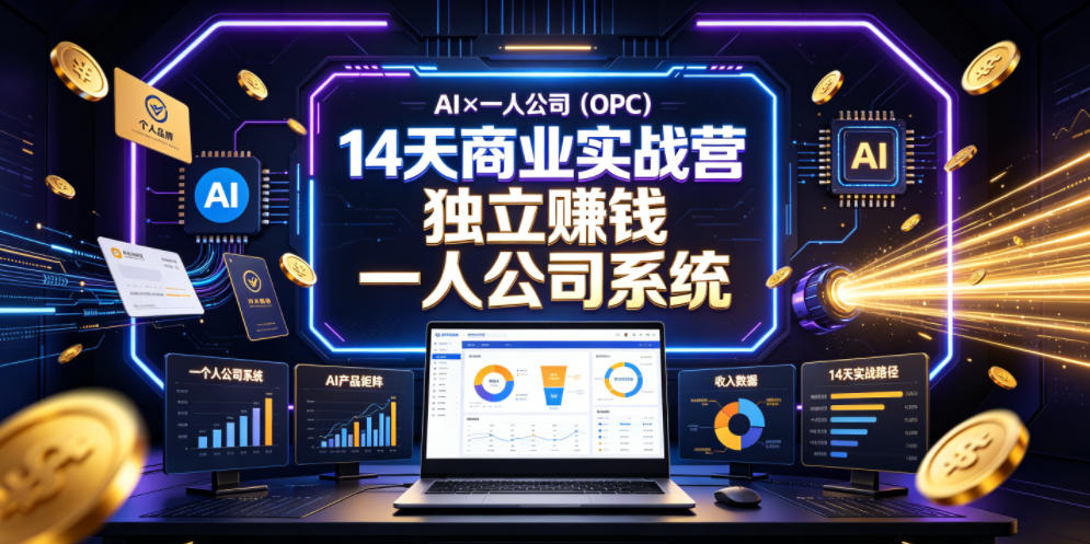 AI×一人公司(OPC)14天商业实战营,用AI帮你搭建一个属于你自己的、能独立賺钱的一人公司系统-旺仔资源库