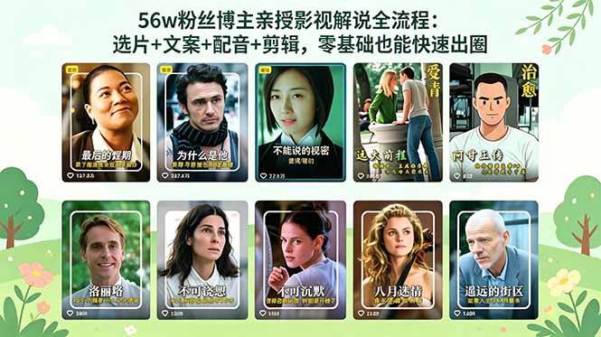 56万粉丝博主亲授影视解说全流程：选片+文案+配音+剪辑，零基础也能快速出圈-旺仔资源库