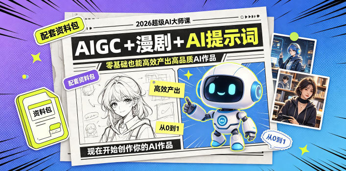 2026超级AI大师课,AIGC+漫剧+AI提示词+配套资料包,零基础也能高效产出高品质AI作品-旺仔资源库