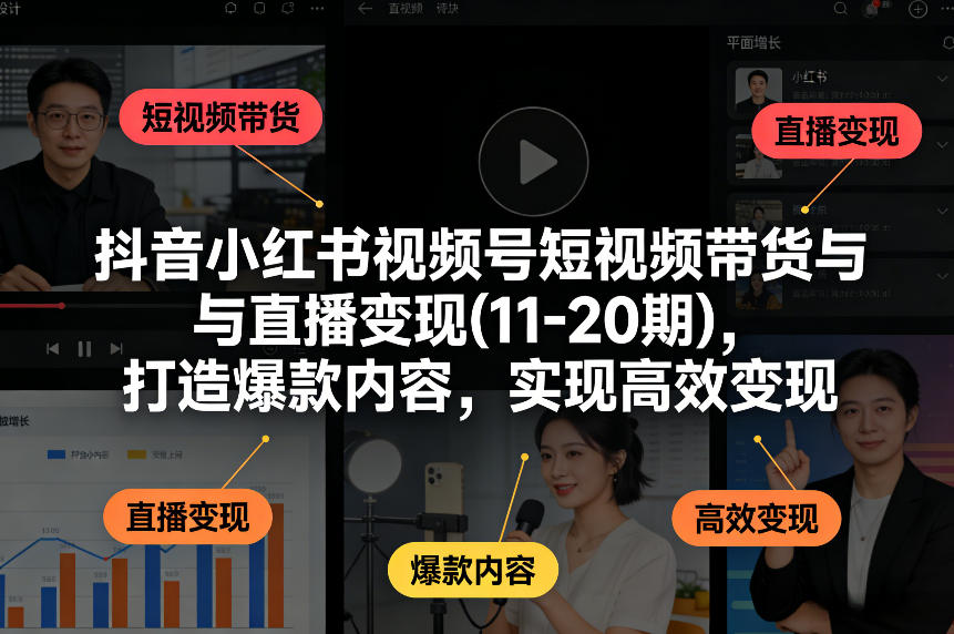 抖音小红书视频号短视频带货与直播变现(10-21期)，打造爆款内容，实现高效变现(更新05月08日)-旺仔资源库