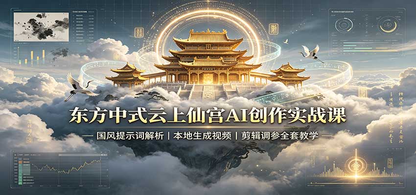 东方中式云上仙宫AI创作实战课:国风提示词解析,本地生成视频,剪辑调参全套教学-旺仔资源库