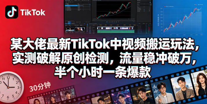 某大佬最新TikTok中视频搬运玩法，实测破解原创检测，流量稳冲破万，半个小时一条爆款-旺仔资源库
