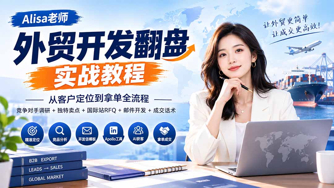 外贸开发翻盘实战教程|从客户定位到拿单全流程+竞争对手调研+独特卖点+国际站RFQ+邮件开发+成交话术-旺仔资源库