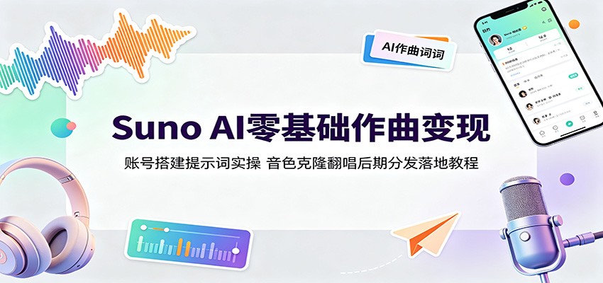Suno AI零基础作曲变现:账号搭建提示词实操,音色克隆翻唱后期分发落地教程-旺仔资源库