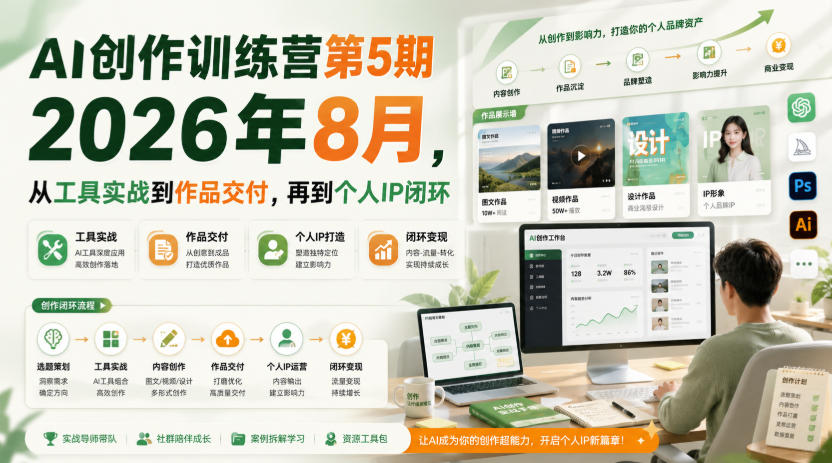 AI创作训练营第5期2026年8月，从工具实战到作品交付，再到个人IP闭环-旺仔资源库