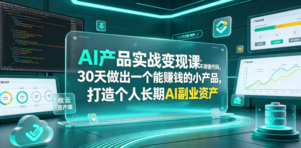 AI产品实战变现课，不用懂代码，30天做出一个能賺钱的小产品，打造个人长期AI副业资产-旺仔资源库