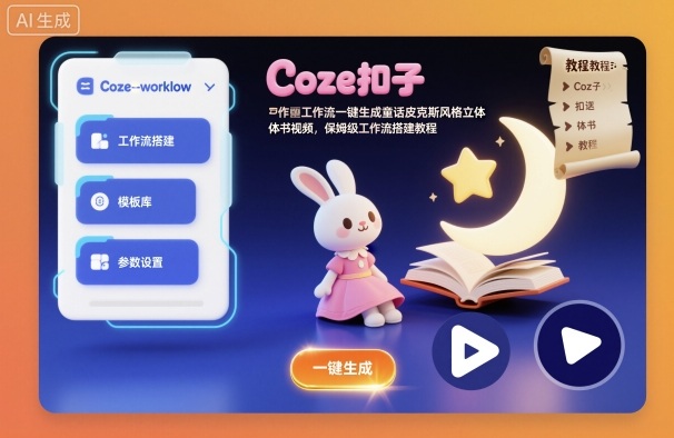 Coze扣子工作流一键生成童话皮克斯风格立体书视频,保姆级工作流搭建教程-旺仔资源库