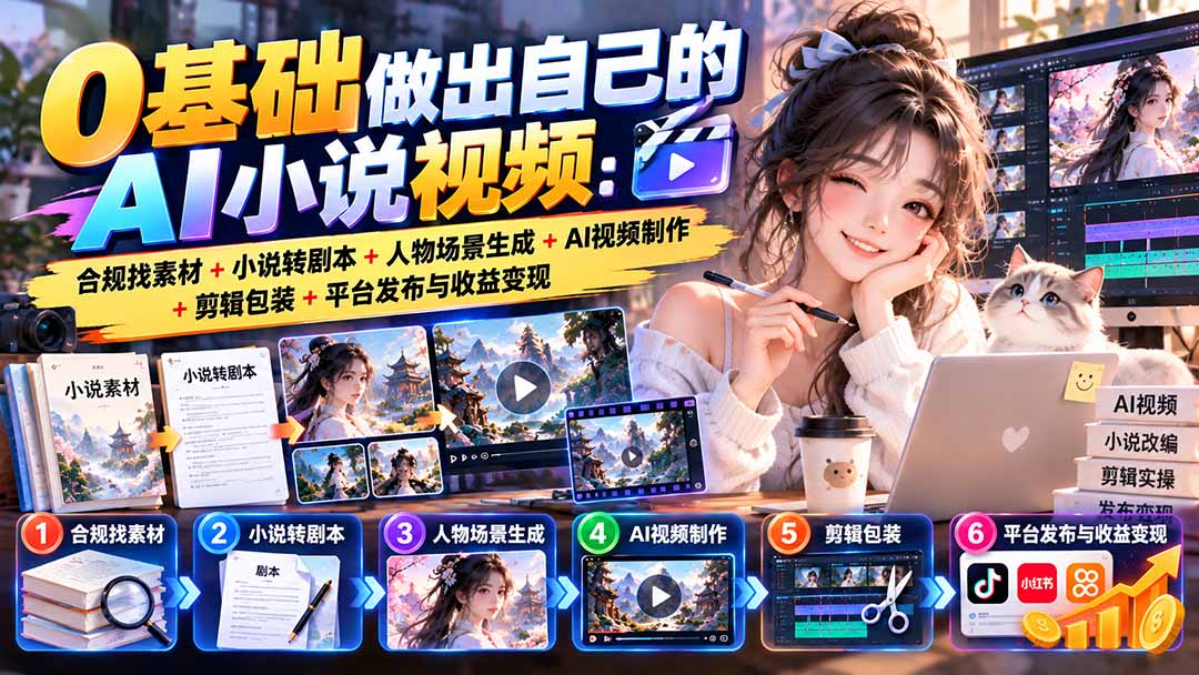 0基础做出自己的AI小说视频:合规找素材+小说转剧本+人物场景生成+AI视频制作+剪辑包装+平台发布与收益变现-旺仔资源库
