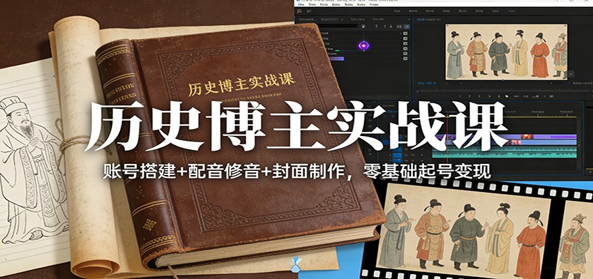 历史博主实战课:账号搭建+配音修音+封面制作,零基础起号变现-旺仔资源库