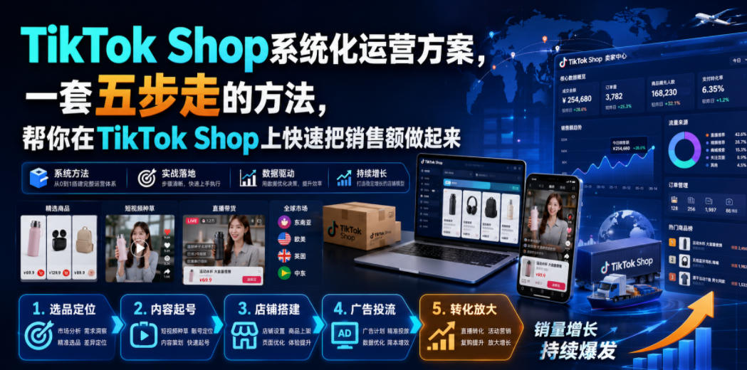TikTok Shop系统化运营方案,一套五步走的方法,帮你在TikTok Shop上快速把销售额做起来【原创双语字幕】-旺仔资源库