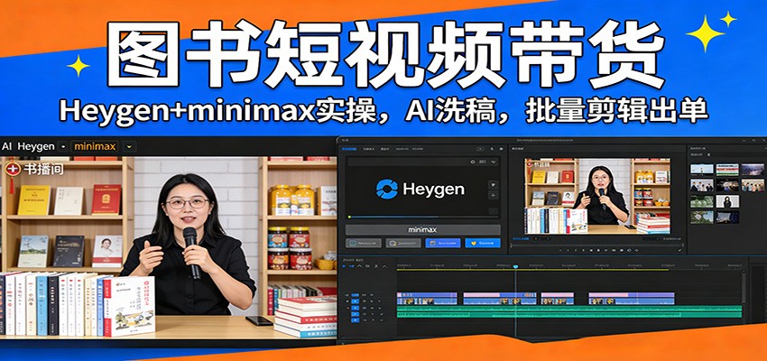 图书短视频带货：Heygen+minimax实操，AI洗稿 ，批量剪辑出单-旺仔资源库